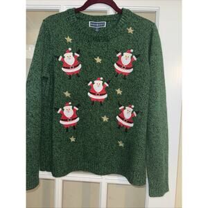 Karen Scott Christmas Sweater Women's Size XL Whimsy Santa Claus Appliques